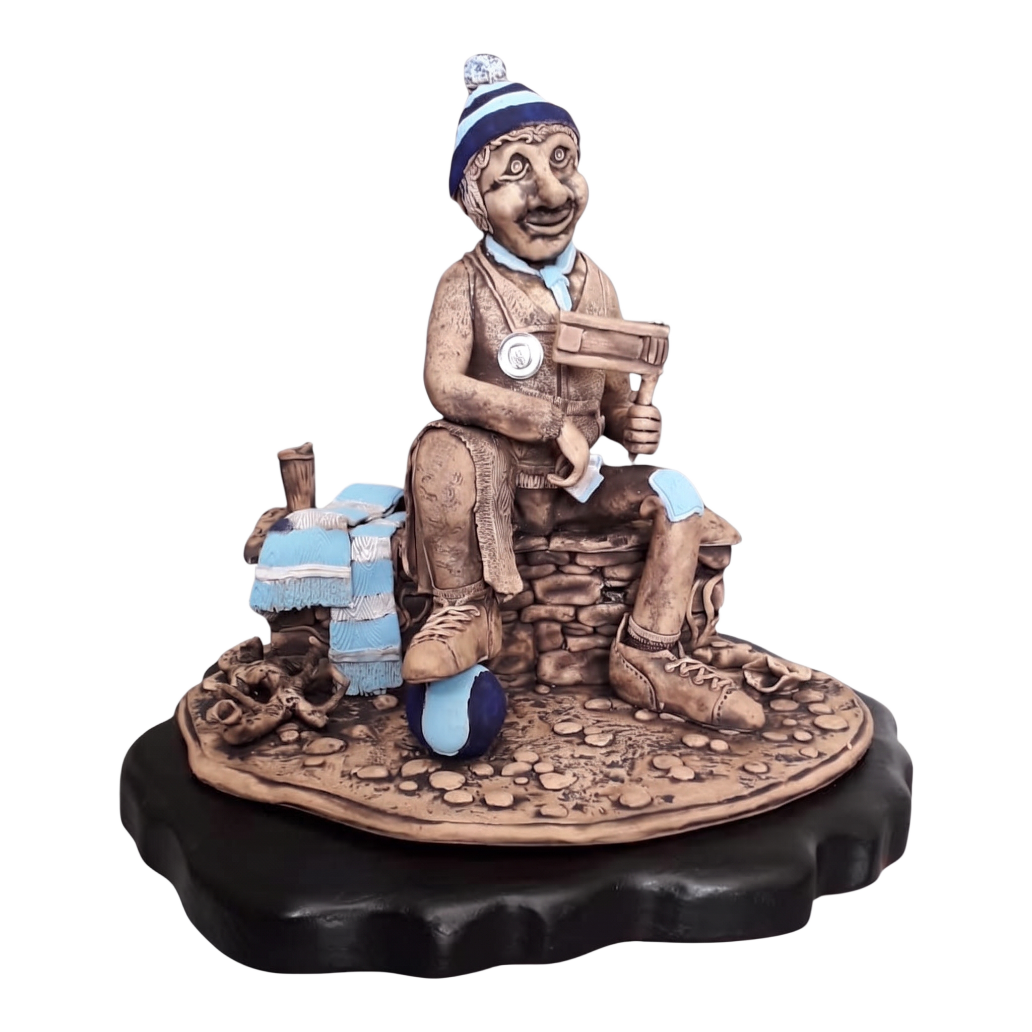 The finished hand-modelled Football Fan sculpture.
