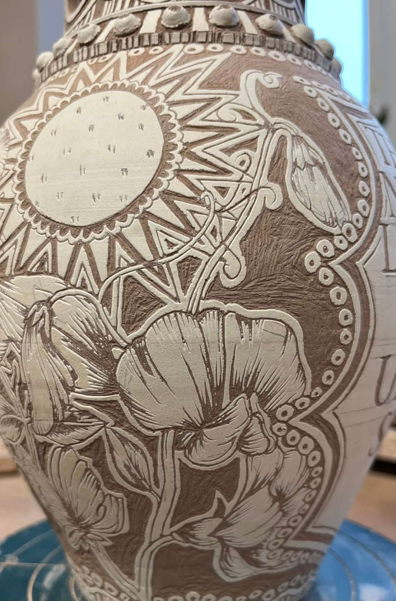 Carving stage of a piece in progress.